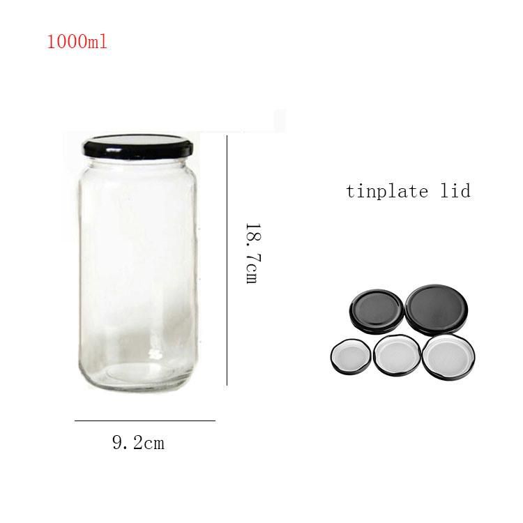 Large 1 Liter 700ml Round Straight Side Honey Cans Glass Jam Jars with Screw Lid