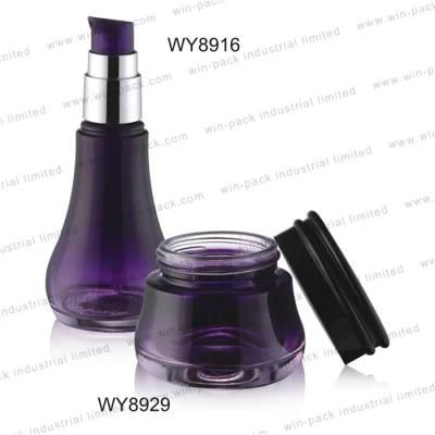 Glass Jar Transparent Purple Color Screw Ribbed Cap 50g Skincare Container Lotion Bottle Cream Jar