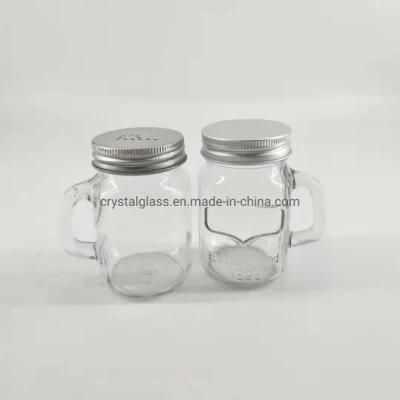 100ml 450ml Squre Hot Sale Empty Clear Glass Mason Jar with Straw Lid Handle for Juice Drinking Wholesale