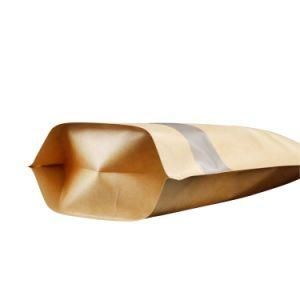 Food Packaging Snack Nuts Coconut OEM Aluminum Foil Stamping Packaging Zip Lock Brown Kraft Paper Bag with Clear Window