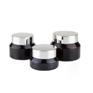 50g Amber Glass Jar Straight Sided Cream Jars W/ Black Plastic Lid Cap &amp; Inner Liner