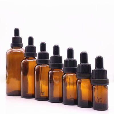 10ml 30ml 50ml Amber Boston Round Glass Essential Oil Dropper Bottle for Cosmetic