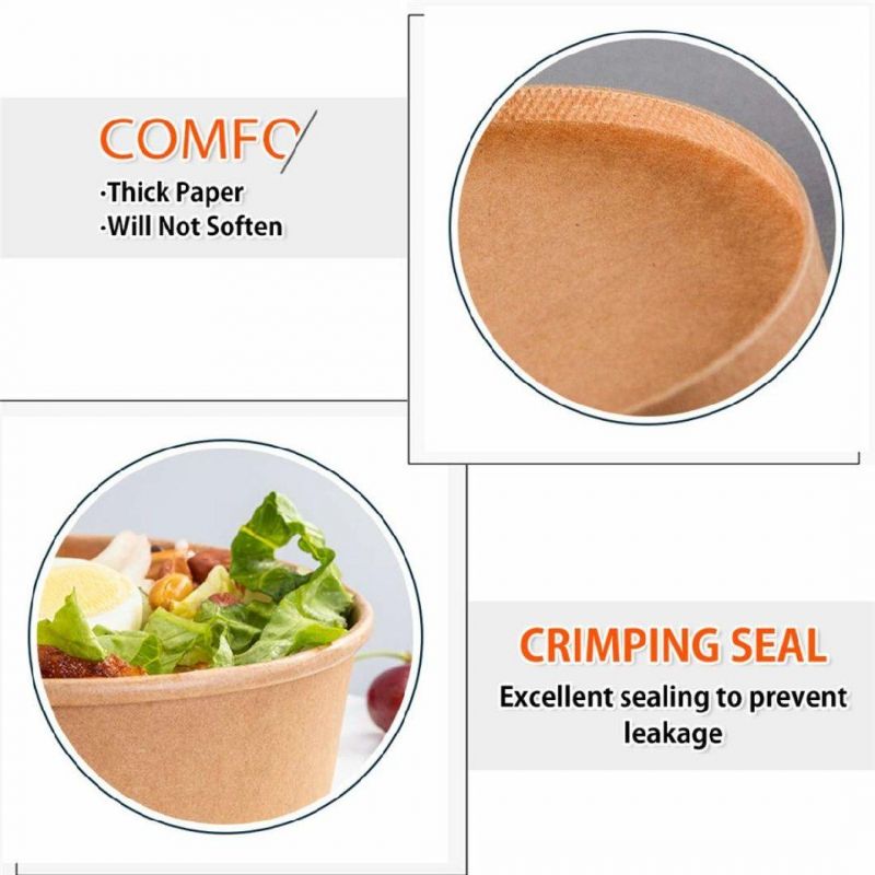 Compostable Eco-Friendly Disposable Soup Salad Kraft Paper Bowl with PP/Pet Plastic Lid