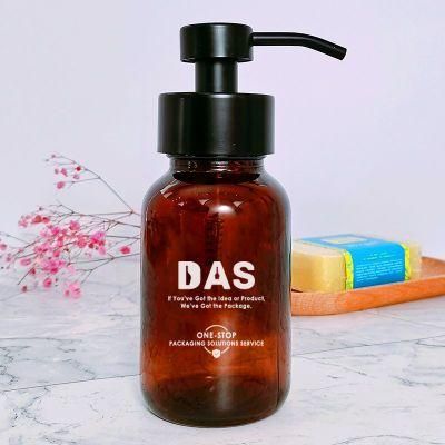 Wholesale 250 Ml 8oz Amber Liquid Hand Body Wash Glass Foaming Soap Pump Bottle with Stainless Steel Pump