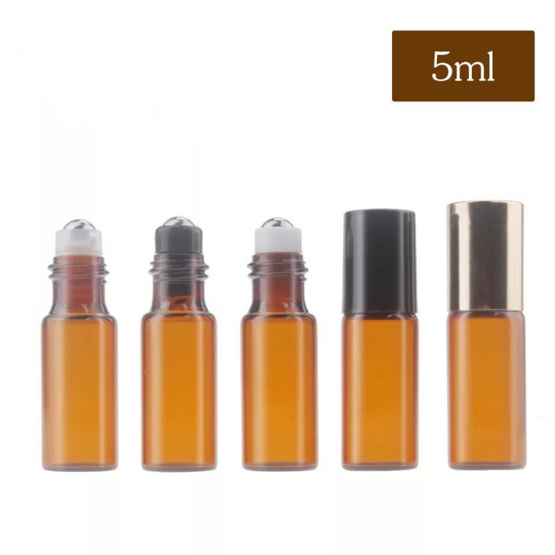 Set 5ml Amber Clear Glass Roll on Bottle with Stainless Steel Roller Small Essential Oil Roller-on Bottle