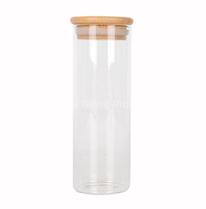 High Borosilicate Glass Storage Jar with Wood Lid for Food