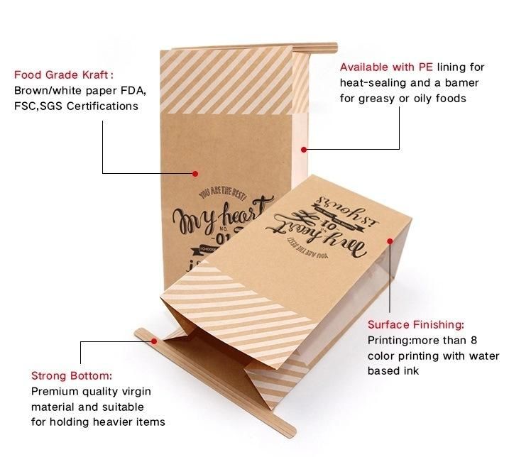 Tin Tie Toast Sandwich Bread Packaging Kraft Paper Bags with Clear Window