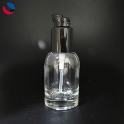 30ml Clear Glass Frosted Round Cosmetic Lotion Bottle Press Pump Bottle