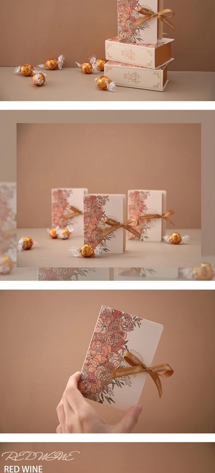 Vintage Book Shape Custom Pattern Cardboard Handmade Folding Gift Cookies Chocolate Wedding Favor Candy Box with Ribbon