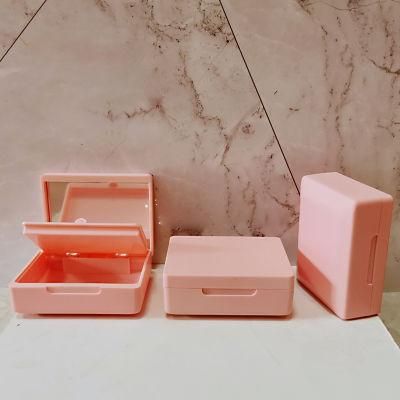 Empty Pink Square Plastic Loose Powder Jar with Mirror Customized Factory Wholesale Makeup Powder Container