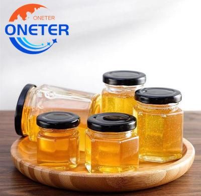 Wholesale Hexagonal Large Capacity Glass Jar for Food Honey Storage with Metal Lid