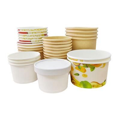 Biodegrade Paper Bowl PLA Coated Cup Ice Cream Tubs with Lid