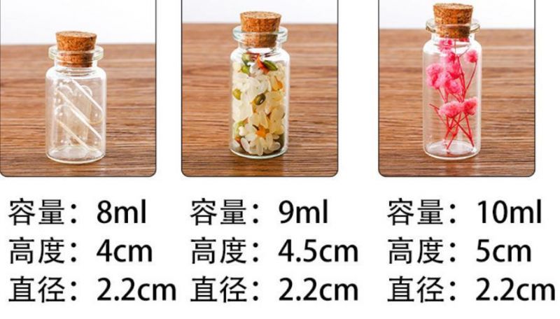 2ml/3ml/5ml/10ml/15ml/20m/50ml Glass Bottle Small Tiny Empty Clear Vials with Cork