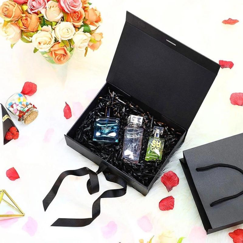 Foldable Magnetic Drop Front Shoe Box Matt Black Gift Box Custom Logo Color Heel Stoppers Women′s Shoes Dresses Wig Hair Package