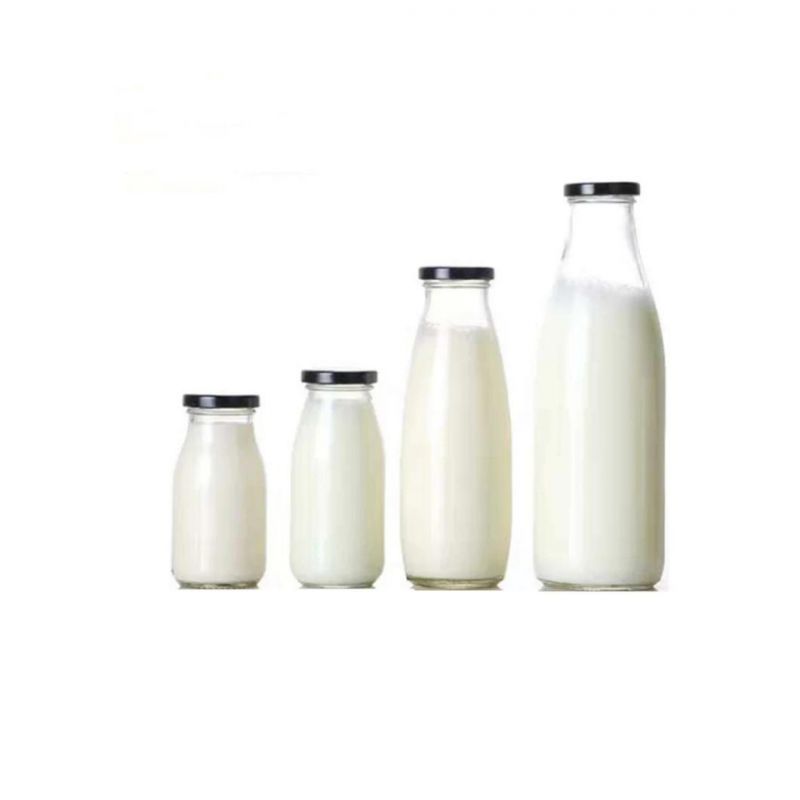 Empty Vintage 200ml 250ml 500ml 1000ml Round Glass Milk Bottle with Caps Wholesale