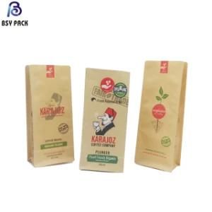 Customized Recycle Four Side Seal Flat Bottom Coffee Kraft Paper Packing Bag with Valve