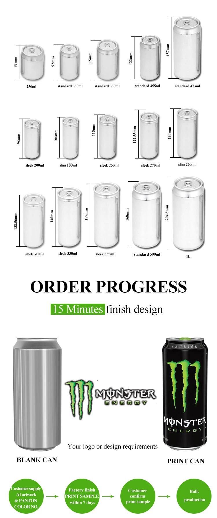 Printed and Blank Aluminium Can Beverage Can Beer Cans China Slim 250ml, Sleek 330ml, 355ml, Standard 330ml, 355ml, 450ml, 473ml and 500ml Cans