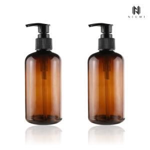 300ml Amber Round Plastic Bottle, Pump Lotion Bottle for Shampoo, Conditioner, Personal Care Pet Bottle