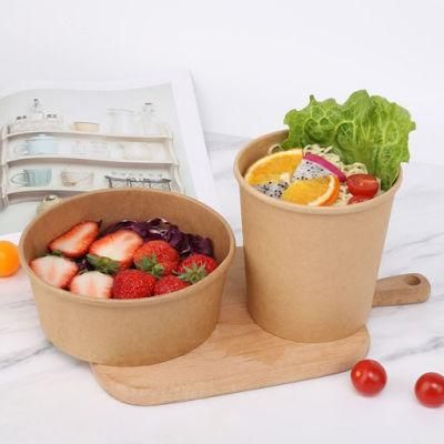 500ml/750ml/1000ml Customized Round Kraft Salad Paper Bowl Hot Food Container with Transparent Lid