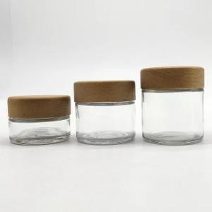 Custom Child Proof Resistant Glass Jar Bottle Weed Container with Bamboo Childproof Lids