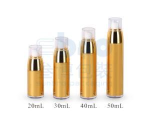 External Spring Luxury Gold Plating Plastic Cosmetic Packaging Round Airless Bottle