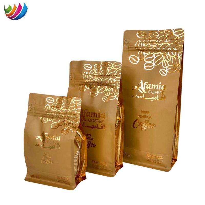 Custom Printed 250g 500g 1kg Stand up Box Bottom Roasted Coffee Bean Pouch Bag with Zipper Coffee Pouch