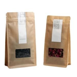 Reusable Eco Friendly Biodegradable Kraft Paper Bag Food Grade Eight Side Sealing Stand up Zipper Pouch