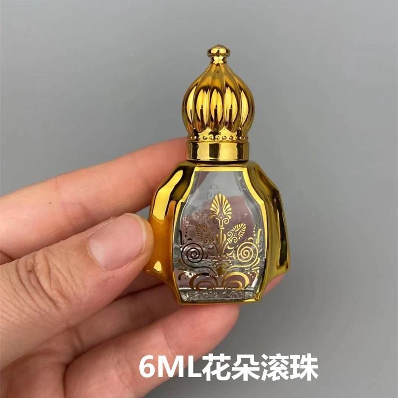 6ml Gold Arabic Crystal Glass Perfume Bottles Roller Bottle for Essential Oils Refillable Container