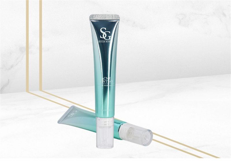 Custom Plastic Cosmetic Packaging 15ml Laminated Green Eye Cream Lotion Tube with Clear Nozzle