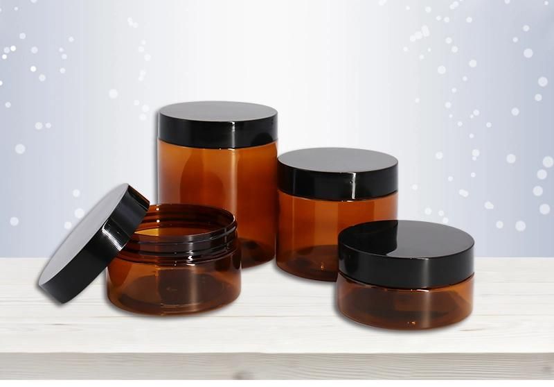 Customized Clear Cosmetic Packaging Black Pet Plastic Container Amber Cream Jar 30g 50g 100g 120g 150g 200g 250g 300g 500g