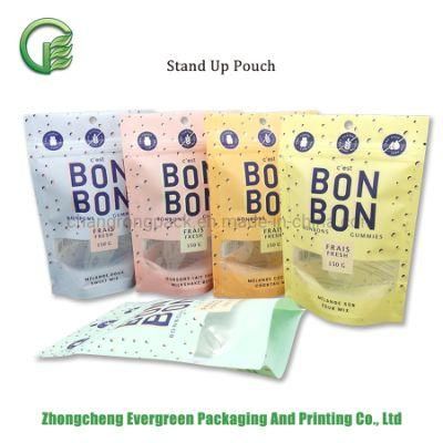 Small Plastic Pouches Candies Gummies Plastic Sachet Resealable Zipper Clear Window Matt Color Food Grade BPA Free Moisture Proof Stand up Bags