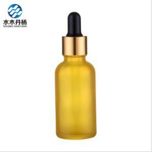 30ml Frosted Yellow Colored Essential Oil Glass Bottle with Gold Dropper