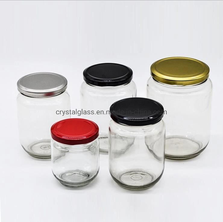 Round Style Glass Honey Jam Jelly Sauce Jar with Metal Lids 195ml 240ml 300ml 500ml 750ml