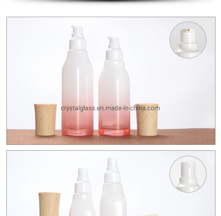 2020 New Style Square Shaped Rose Color Cosmetic Bottle with Wooden Caps