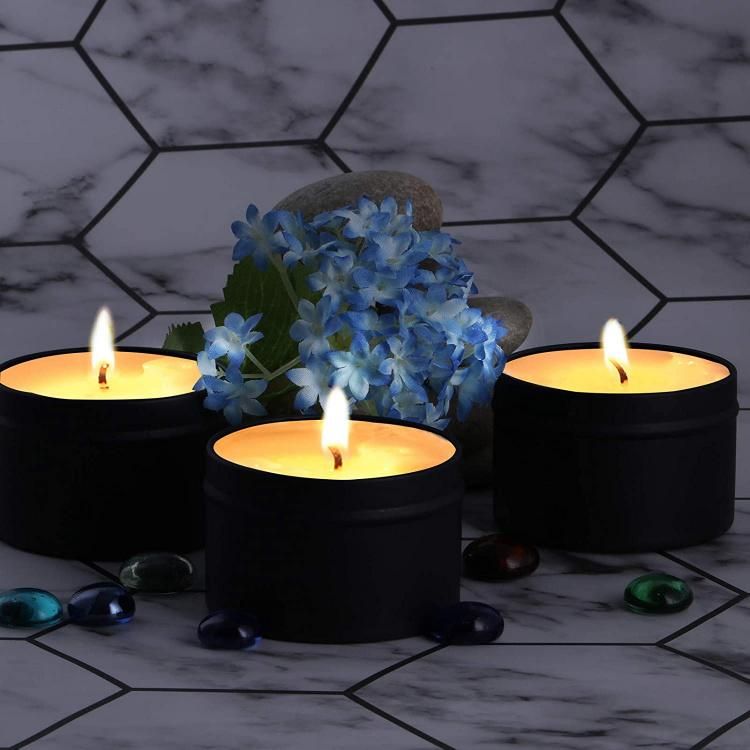 2oz 4oz 8oz Cosmetic Cream Candle Tin Container Black Aluminum Metal Tin Can for Candle Making Storing Spices Lip Balm