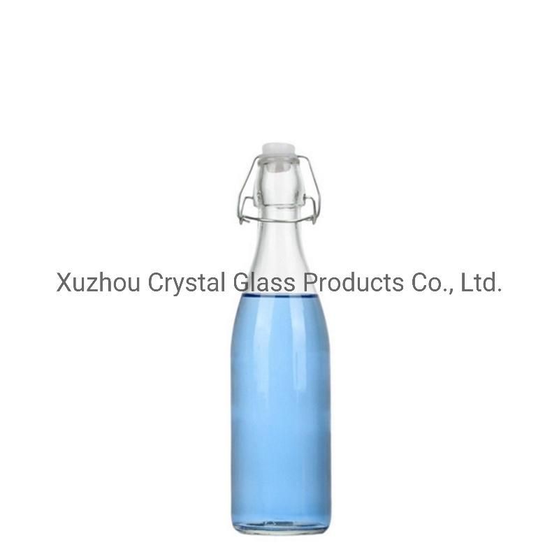 Glass 1000ml Juice Beverage Bottle with Rubber and Plastic Clips