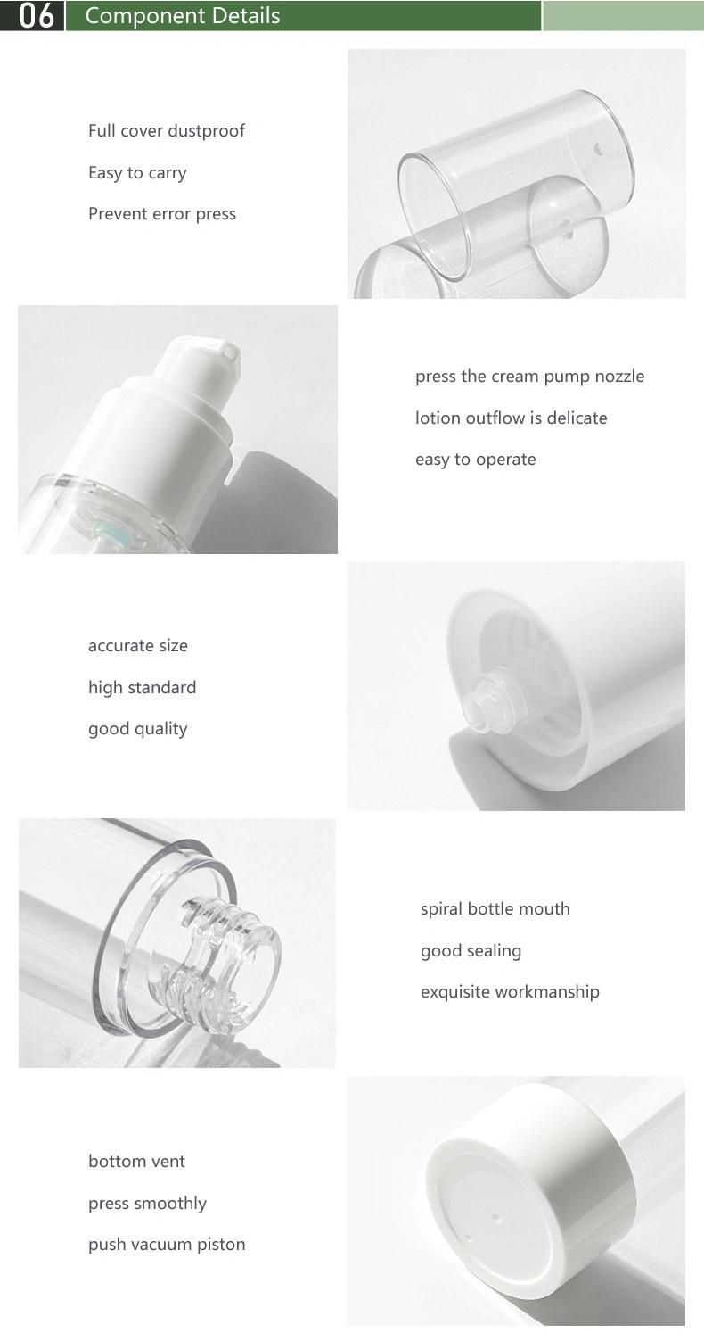 in Stock! 15ml Plastic Pet Airless Cosmetic Lotion Bottle with Normal Lotion Nozzle