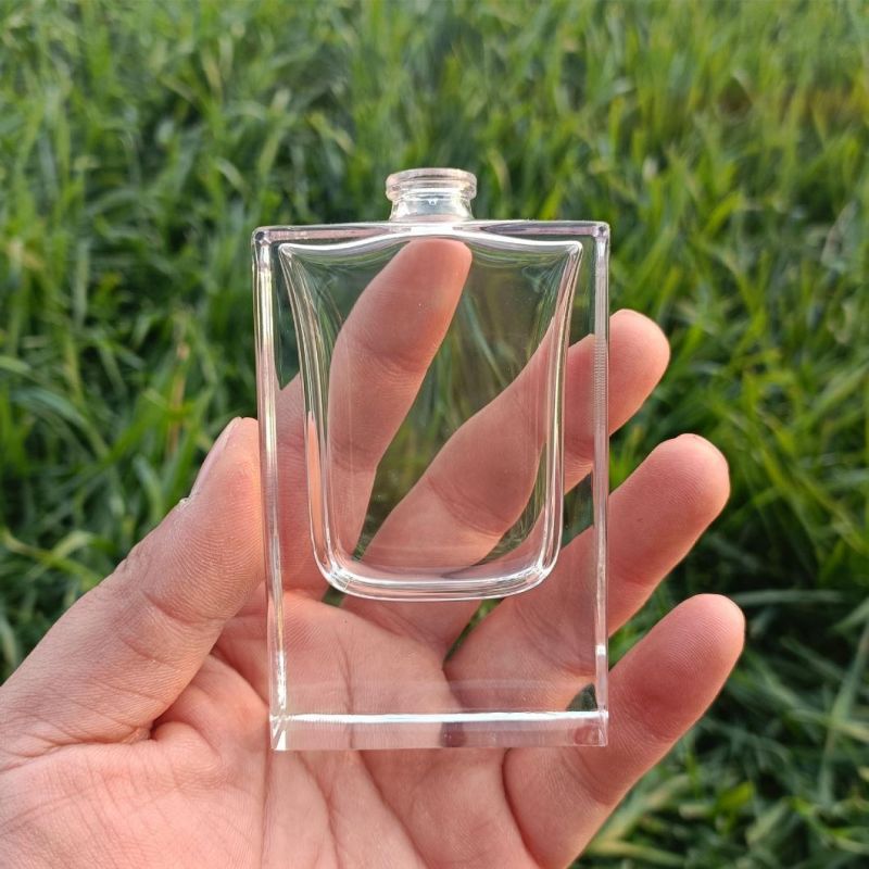 Transparent 30ml Glass Spray Perfume Bottle Square Crimp Sprayer Bottle with Wooden Cap