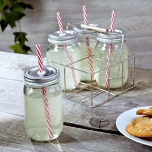 16oz Glass Mason Jar with Straws