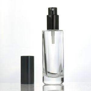 Luxury Clear Square Cosmetic Liquid Bottle Foundation Serum Glass Bottle with Black Lotion Pump