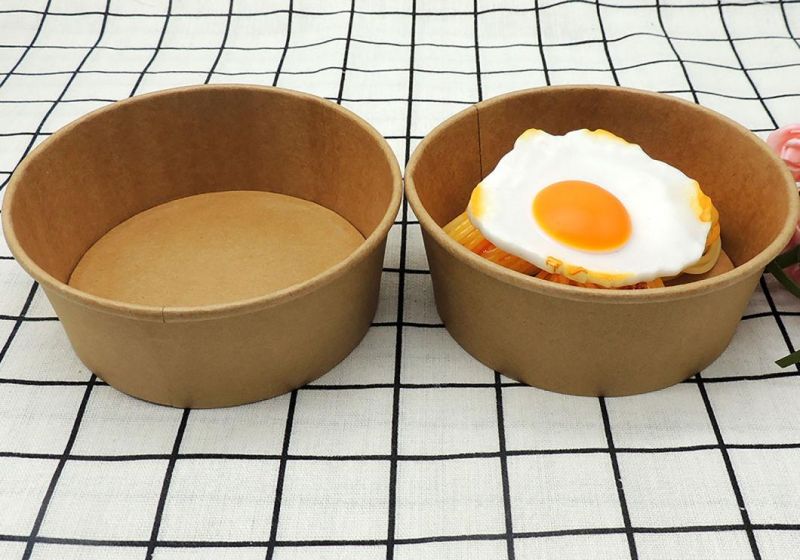 Matt White and Kraft Paper Bowls High Quality Food Packaging Storage Round Salad Bowls