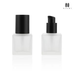 Customized Color Frosted Glass Foundation Bottle Square Glass Pump Bottle, 30ml Glass Serum Bottle