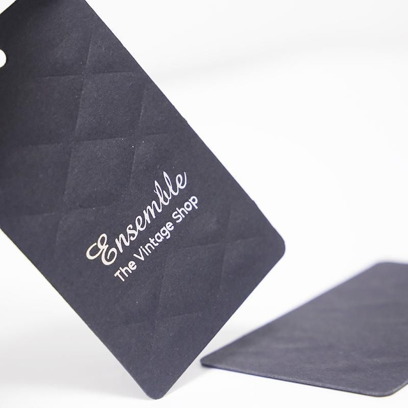 Rhombus Diamond Embossed Black Paper Custom Hang Tag