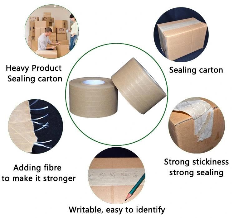 Eco Biodegradable Heavy Duty Packingreinforced Water Paper Tape Parcel Logo Kraft Brown Custom Packing Tape