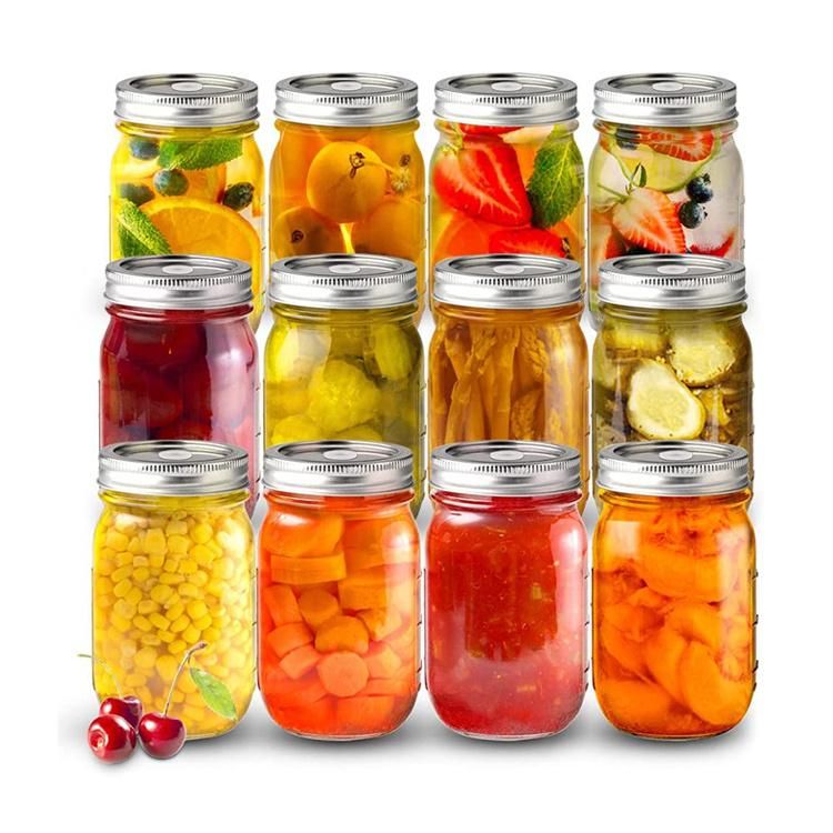 Empty Wide Mouth 4 Oz 8 Oz 16 Oz Food storage Round Mason Jar Glass Straw