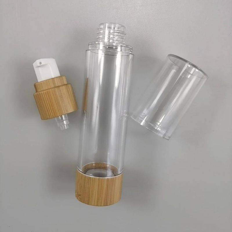 15ml 30ml 50ml 80ml 100ml 120ml Bamboo Airless Serum Bottle with Wooden Collar for Skin Care