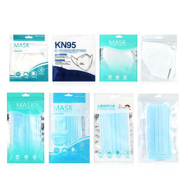 Wholesale Factory Price Stock Face Mask Packaging Bag Surgical Medical Disposable KN95 Pm2.5 Mask Plastic Zipper Pouch Bags