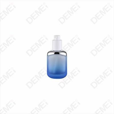 Skincare Gradient Matte Blue Glass Lotion Bottle with Aluminum Silver Shoulder and Cap