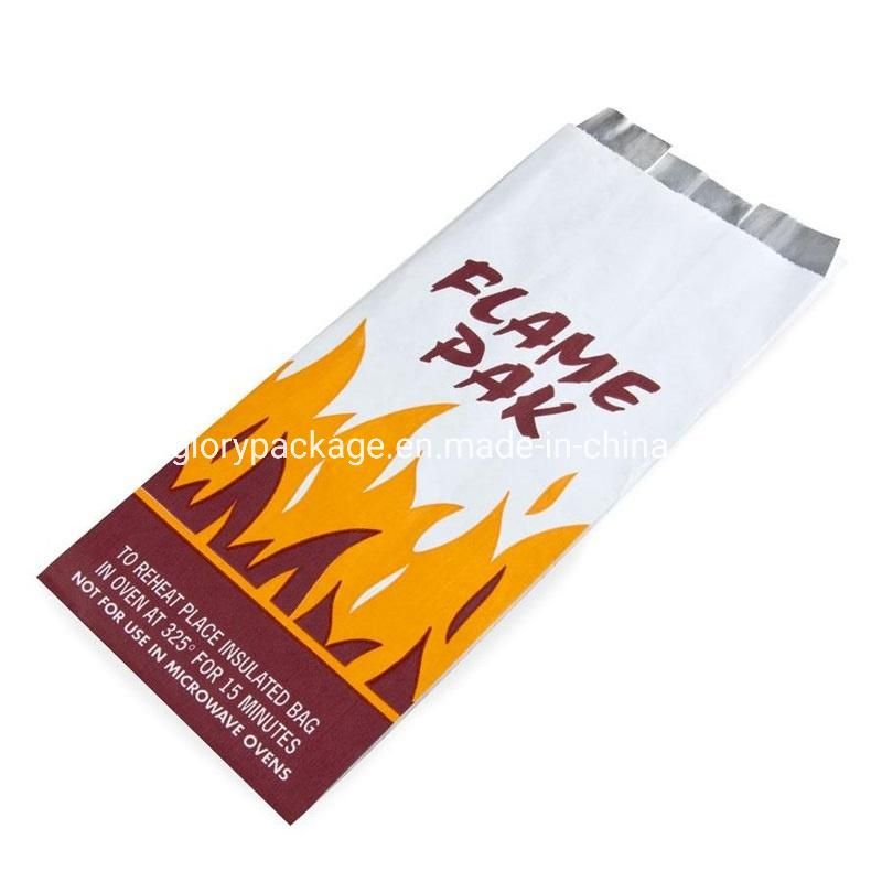 Greaseproof Takeaway Fast Food Packaging Barbecue Fried Chicken BBQ Hot Dog Aluminium Foil Lined Paper Bags