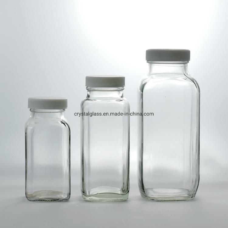16oz Square Orange Juice Glass Bottle with Customized Logo
